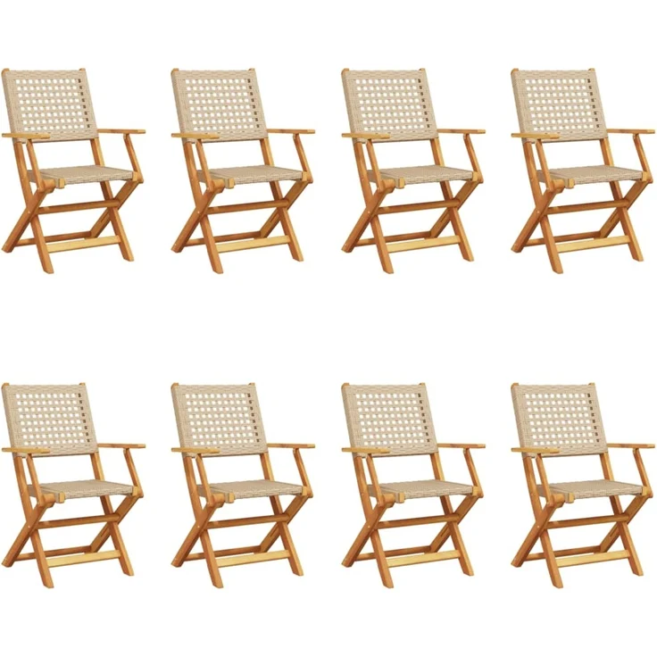 vidaXL Gartenstühle 8 Stk. Klappbar Beige Poly Rattan & Massivholz 3214564 – Bild 1