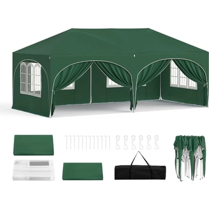 WOLTU Pavillon, Faltpavillon 3x6 m, mit 6 Seitenwänden, Partyzelt wasserabweisend UV-Schutz 50+, höhenverstellbarer Gartenpavillon, mit Tragetasche, für Outdoor Garten Camping Grün – Bild 2