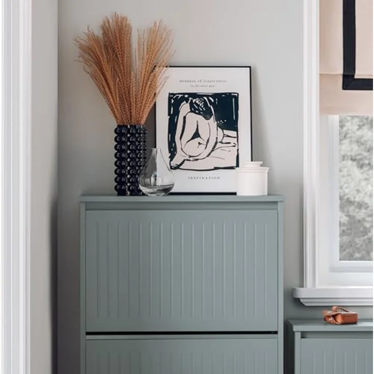 SoBuy Schuhschrank, Grau, 3-klappige Schuhaufbewahrung aus MDF, 61x120x26 cm, belastbar bis 26 kg – Bild 5