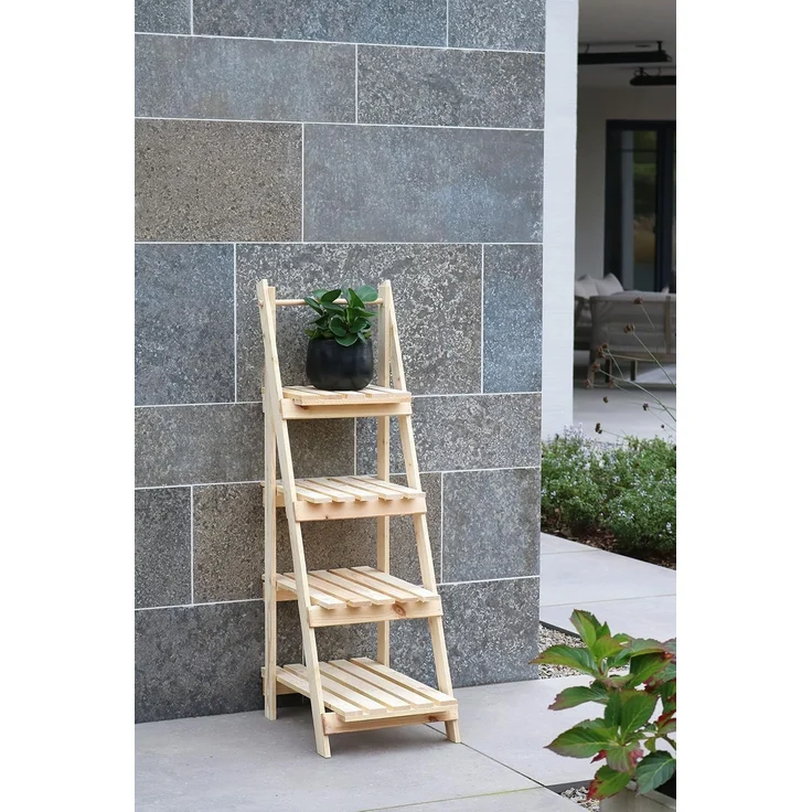 holz4home® Pflanzentreppe Pflanzleiter mit 4 Ablagen I Blumentreppe aus Tannenholz, Klappbar – Bild 2