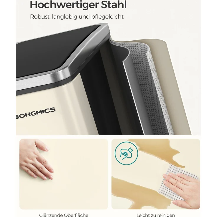 SONGMICS Mülleimer Küche, 3 x 18 L, Mülltrennsystem 3 Fächer, Abfalleimer, Treteimer, für gelben Sack – Bild 3