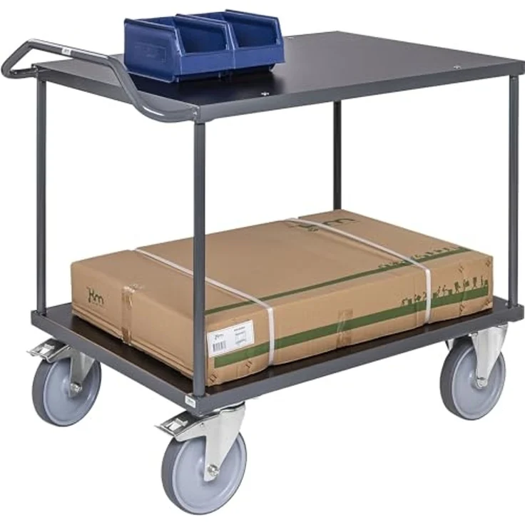 Kongamek ergonomischer Tischwagen in dunkelgrau 1310x800x965mm mit MDF-Platte, Gummibereifung und Bremse – Bild 2