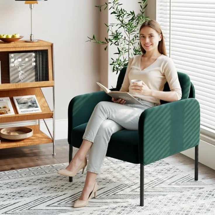 COLAMY Gepolsterter Ohrensessel 2er Set aus Samt – Moderner Lounge-Sessel mit weicher Rückenlehne, Komfortabler Sessel für Wohnzimmer, Schlafzimmer, Apartment & Leseecke, Grün – Bild 4