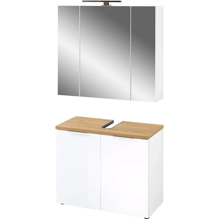 Germania 2-TLG. Badezimmer-Set 8312-513 GW-Pescara, inklusive WB-Unterschrank und Spiegelschrank, im Dekor Weiß/Navarra-Eiche-Nb.