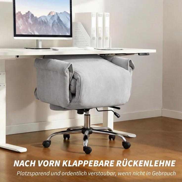 Wohnora-Bürostuhl Neigbar Höhenverstellbar Schreibtischstuhl mit Armlehne Fußstütze hoher Rückenlehne 75 x 77 x 110-118 cm Grau,H 1180cm x T 770cm x B 660cm,Hellgrau – Bild 4