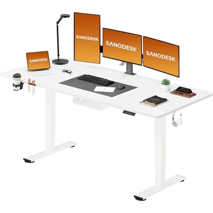 SANODESK Höhenverstellbarer Schreibtisch 180x80 cm Schreibtisch Höhenverstellbar Elektrisch Ergonomischer Steh-Sitz Tisch Computertisch für Heimbüro Homeoffice(weiß) – Bild 1