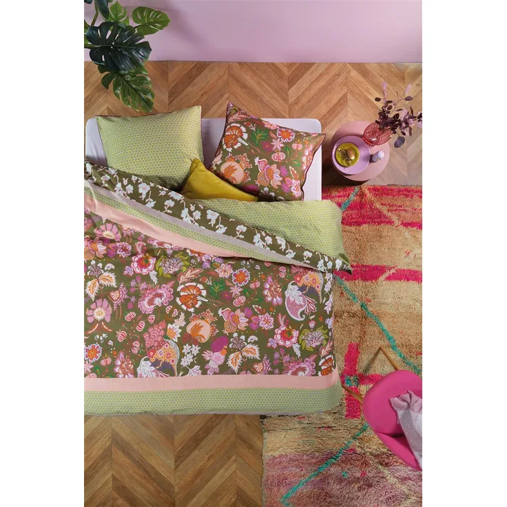 Oilily Mako-Satin Bettwäsche Amelie Sits Mix Green 135X200 135x200 cm + 1 x 80 x 80 cm 1 Bettbezug, 1 Kissenbezug Grün