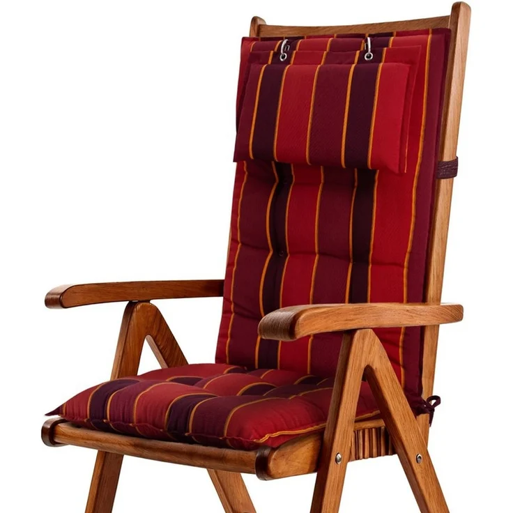 Beautissu Hochlehnerauflage Premium Hochlehner Auflage Kopfpolster Sun Sun-HL, 120x50cm, Rot, Mit Kopfpolster, rutschfest & robust – Befestigungsbänder, UV 5 – Bild 2