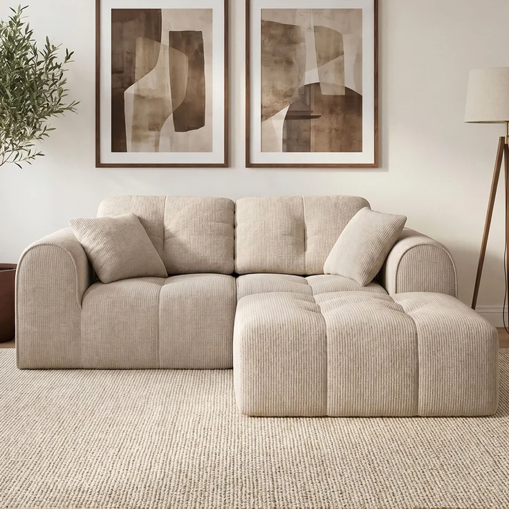 skølm 'Vanaheim' Sofa 2 Sitzer mit Hocker & 2 Kissen, Cloud Sofa beige, Chenille-Stoff, Vollschaumcouch mit Federkern und Vakuum-Kompression, kein Aufbau erforderlich – Bild 1