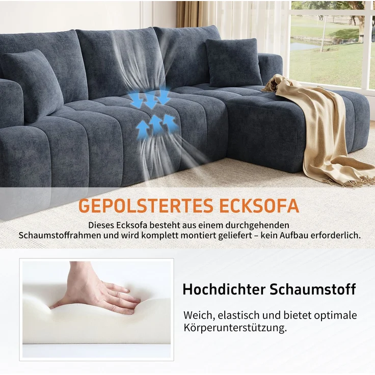 DESVIAE Sofa modular mit 2 Kissen 244,5x79x136 cm Chenille Blau – Bild 5