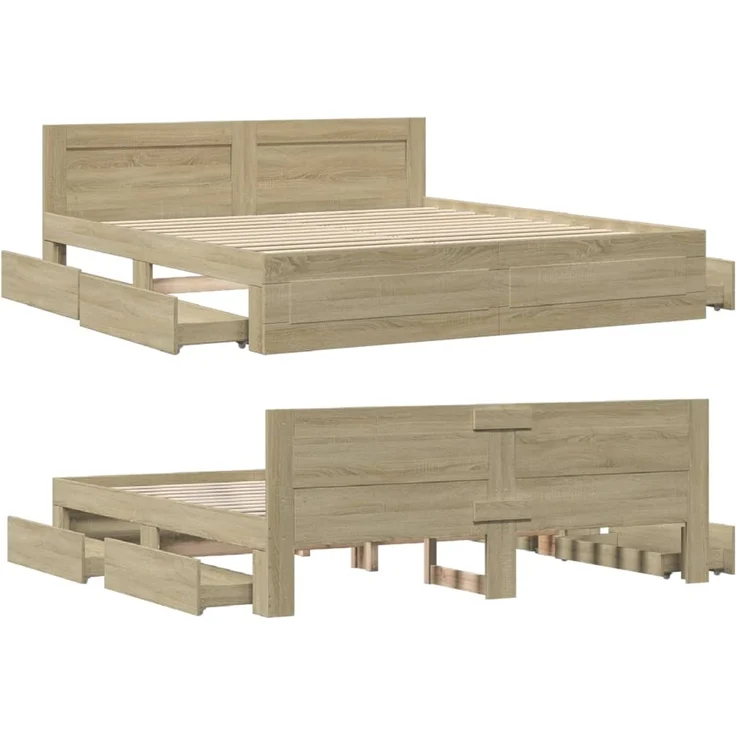 vidaXL Bettgestell mit Kopfteil Sonoma-Eiche 200x200 cm Holzwerkstoff 3295536 – Bild 8