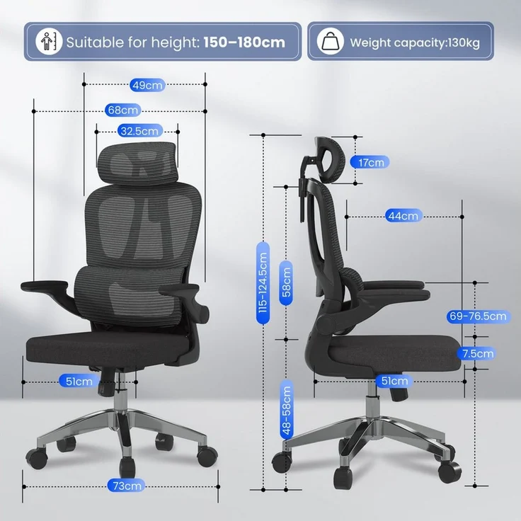 FLEXISPOT Bürostuhl Ergonomischer Schreibtischstuhl, Höhenverstellbarer Sitz, Arbeitsstuhl, Computerstuhl, 95°-120° – Bild 2