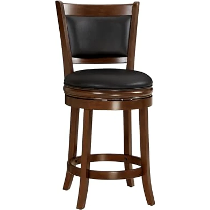 Ball & Cast Drehbarer Tresen Höhe Barhocker, Holzrahmen Küche Insel Hocker-Stuhl, 24in gepolsterte Barhocker mit Rückenlehne & Fußstütze, Cappuccino – Bild 5