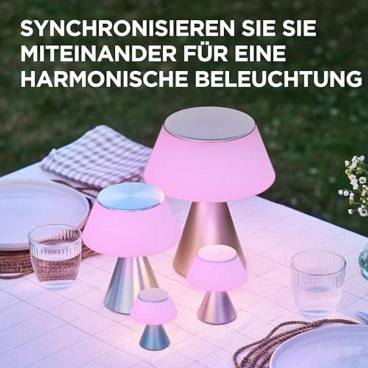 Lexon LUMA M LED Schreibtischlampe, kabellose Tischlampe mit Touchdimmer, 9 Lichtfarben und Synchronisation, Gold – Bild 4