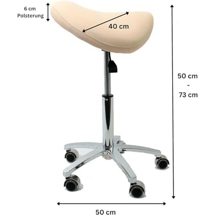 Duke-Handel Drehhocker Sattelhocker, Arbeitshocker, Bürohocker mit Metallfuß (1 St, Rollhocker mit oder ohne Fußring), stufenlosen Höhenverstellung von 50 bis 73cm, Belastbarkeit ca. 230 kg – Bild 2