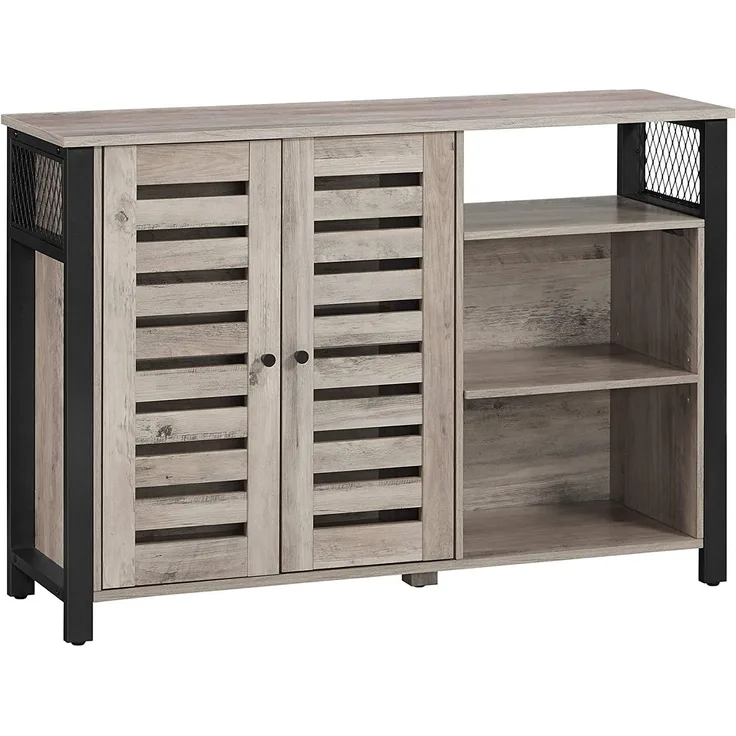 Vasagle Sideboard, Schrank mit 2 Türen, verstellbare Ablagen, für Esszimmer, Wohnzimmer, 110 x 33 x 75 cm, Industrie-Design, Greige-schwarz LSC083B02