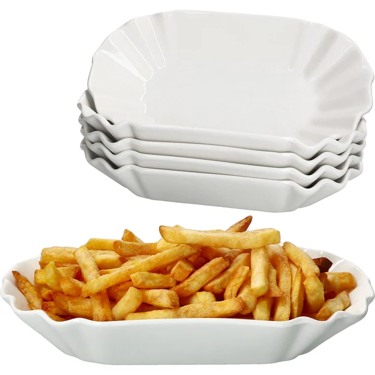 6x Frietjes XL Pommesschale oval weiß Currywurst-Schale Servier-Teller Porzellan – Bild 1