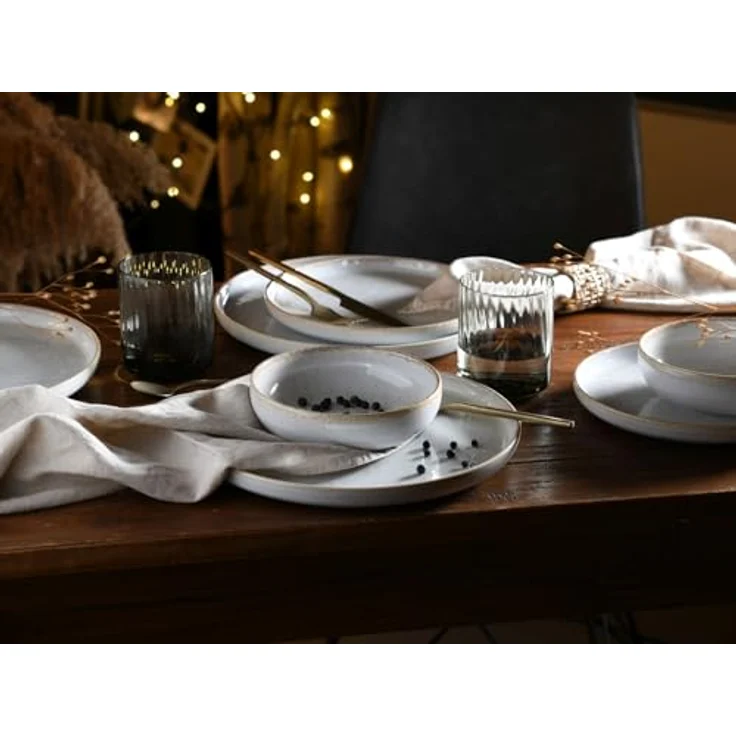 Creatable Tafelservice Uno Vintage, 12-teiliges Geschirrset aus Keramik in offwhite/Grauweiß, stapelbar und lebensmittelecht – Bild 4