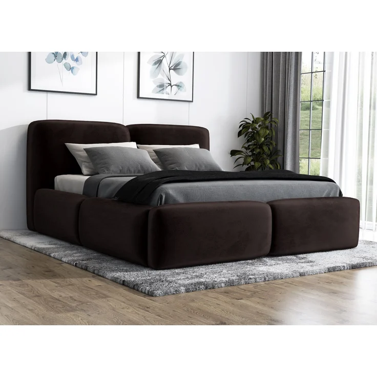 Polsterbett OLKE 90x200 ohne Matratze mit Bettkasten und Lattenrost. Farbe: Espresso 6 – Bild 2