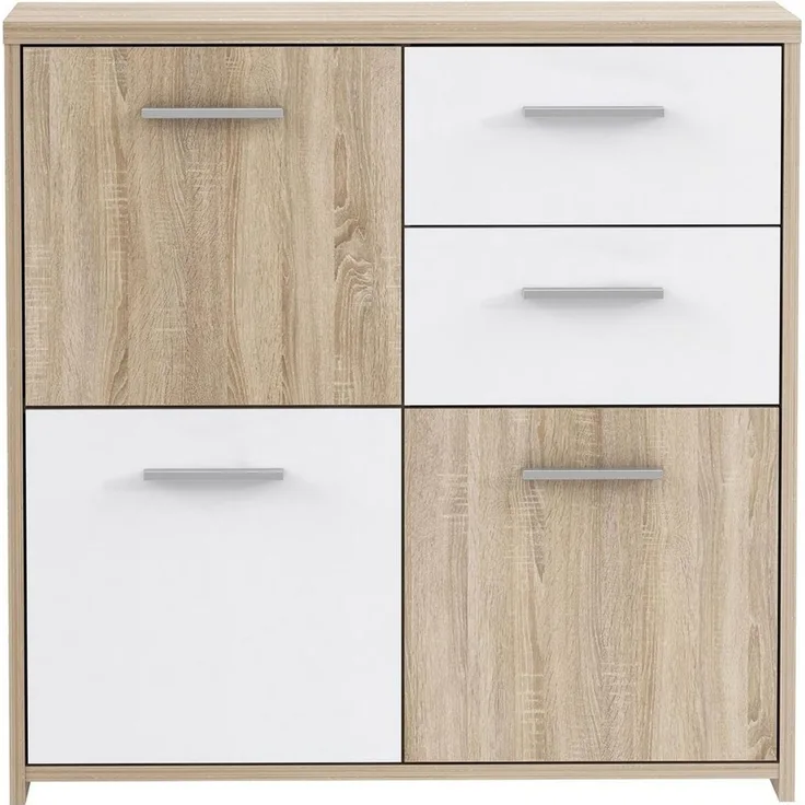 FORTE Quadro Kommode, Holzwerkstoff, Beige/Weiß, 77,2 x 77,5 x 29,6 cm