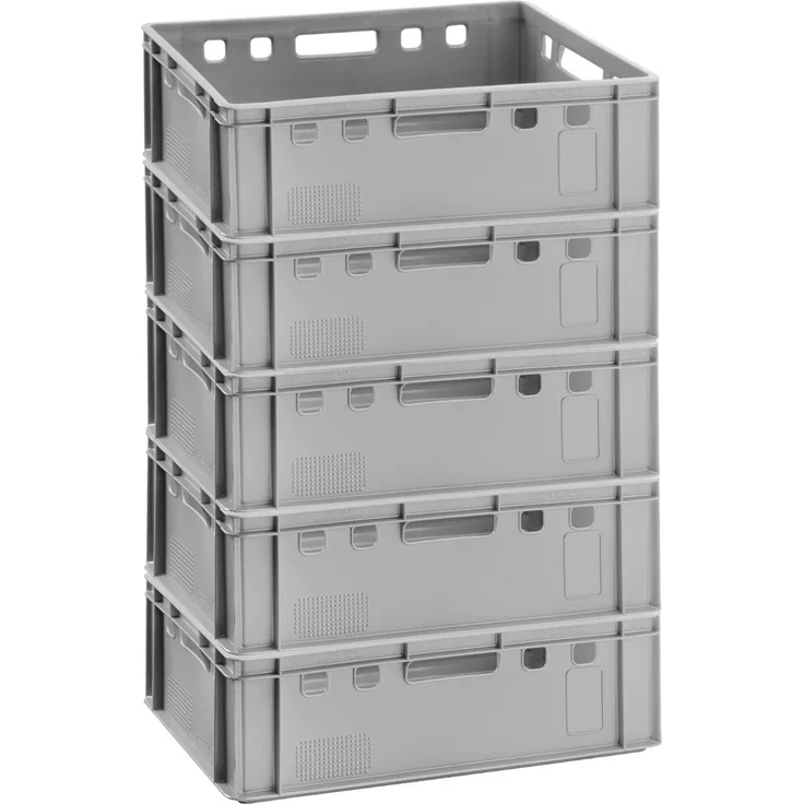5x Fleischkiste Metzgerkiste E2 60x40x20 cm lebensmittelecht - Made in Germany, Stapelkisten Lagerkiste Fleischerkiste in grau – Bild 1