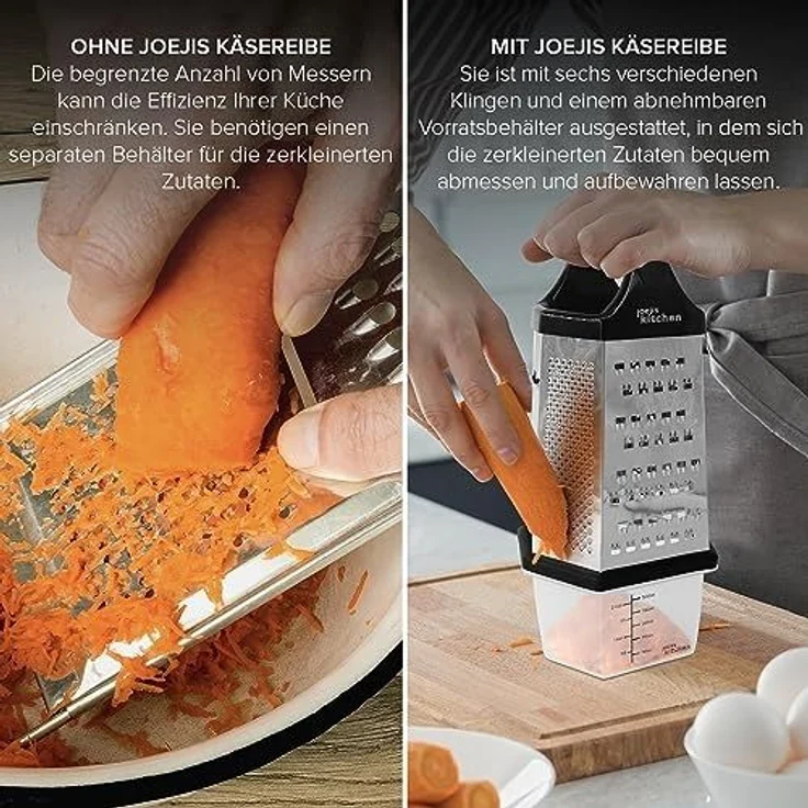 JOEJI’S KITCHEN Gemüsehobel Käsereibe 6seitige Reibe mit Behälter Handreibe Zerkleinerer Edelstahl, Edelstahl, Edelstahl – Bild 5