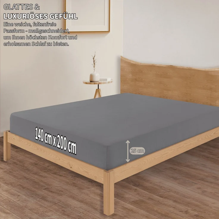 KK Jersey Spannbettlaken, Baumwolle, Grau, 140x200+30 cm – Bild 7