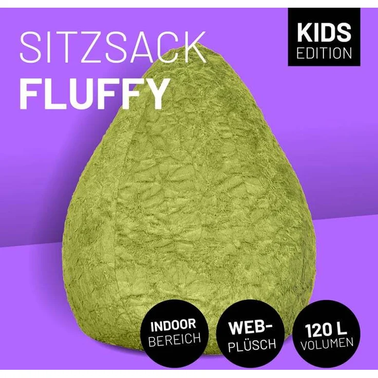Lumaland 'Luxury Fluffy' Sitzsack, Webplüsch, Grün, 60 x 45 cm, 120 l – Bild 2