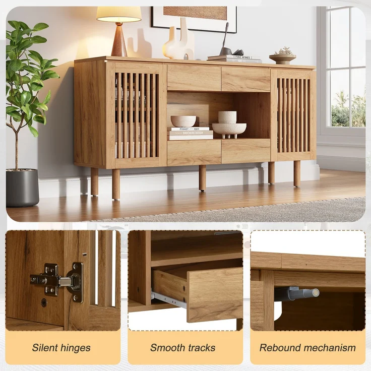 ZUBALIYA Sideboard 140x35x71 cm, mit 4 Schubladen, aus MDF, Natur – Bild 19
