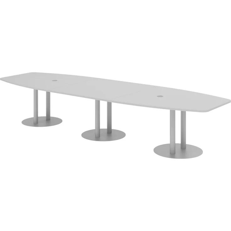 bümö Konferenztisch oval 400x130 cm in grau, Tischsäulen in Silber - Großer Besprechungstisch, Meetingtisch für 14 Personen, XXL-Tisch für Konferenzraum, Meeting & Besprechungsraum, KT40S-5-S – Bild 1