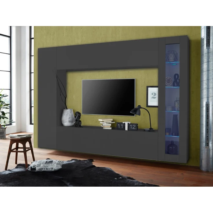 Wohnwand >Benevent< (4-teilig) in Anthrazit matt - 260x180x30 (BxHxT) – Bild 4