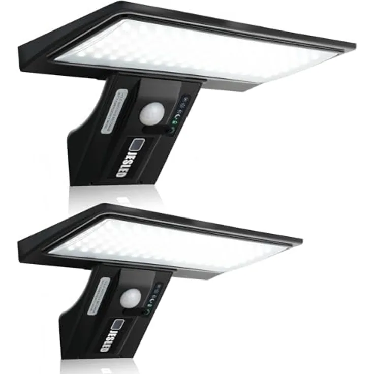 JESLED Solar-Wandleuchten, 90 LED, Superhelle Sicherheitsleuchte mit Bewegungsmelder, 4 Modi, IP65 wasserdicht, Akku 2600mAh, 2 Stück