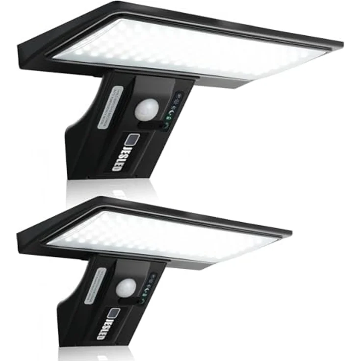 JESLED Solar-Wandleuchten, 90 LED, Superhelle Sicherheitsleuchte mit Bewegungsmelder, 4 Modi, IP65 wasserdicht, Akku 2600mAh, 2 Stück – Bild 1