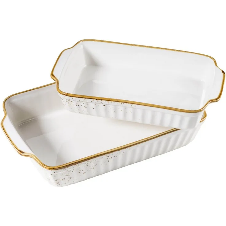 MÄSER Serie Pintar, hochwertiges Auflaufform-Set, 2-teilig mit Formen in zwei Größen, mit heller Glasur, visuellen braunen Sprenkeln und feinem Rand im Vintage Handmade Look, Porzellan