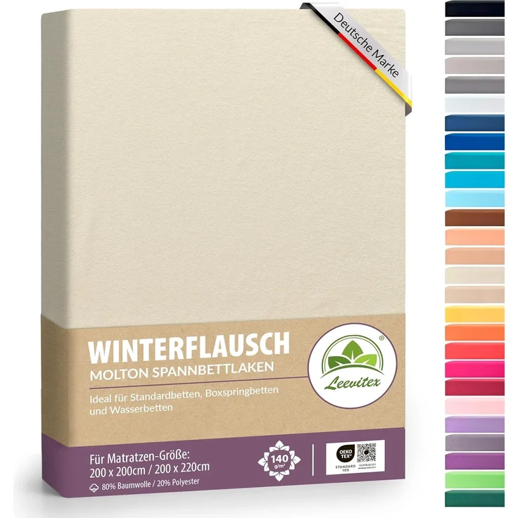 leevitex® Spannbettlaken für kalte Nächte – angenehm weich, passgenau, farbstark & pflegeleicht, Gummizug: Rundum