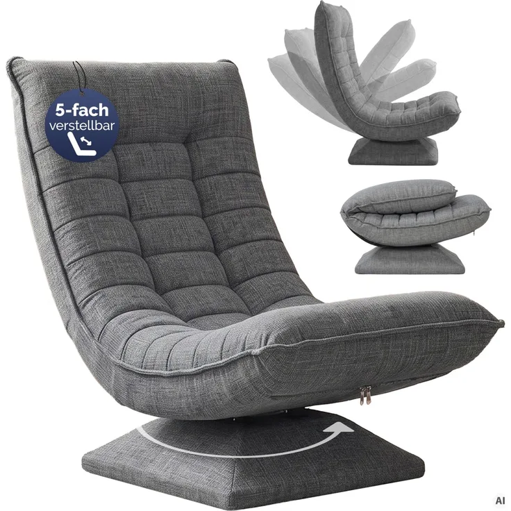 CASARIA® Bodenstuhl mit verstellbarer Rückenlehne Grau