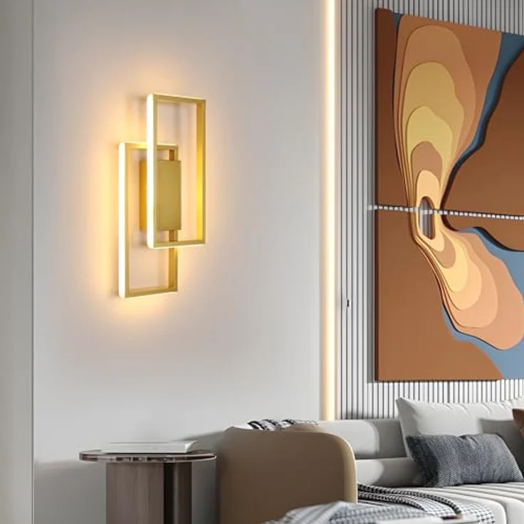 Goeco Wandleuchte LED Innen Gold, 28W Moderne Wandlampe im Quadrat-Design, Warmweiß 3000K Wandbeleuchtung Aluminium für Wohnzimmer, Flur, Korridor und Schlafzimmer – Bild 3