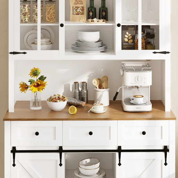 Hochschrank Küchenbuffet weiß mit LED-Beleuchtung & Musik-Sync, 105x38,4x180 cm – Bild 4