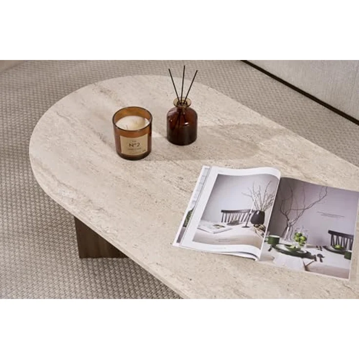 Modern Coffee Table, 119 x 40 x 60 cm, Travertine & Walnut Colors | 100% Melamine Coated Particle Board, 18 mm Thickness | Stylish & Functional Design for Contemporary Living Spaces – Bild 8