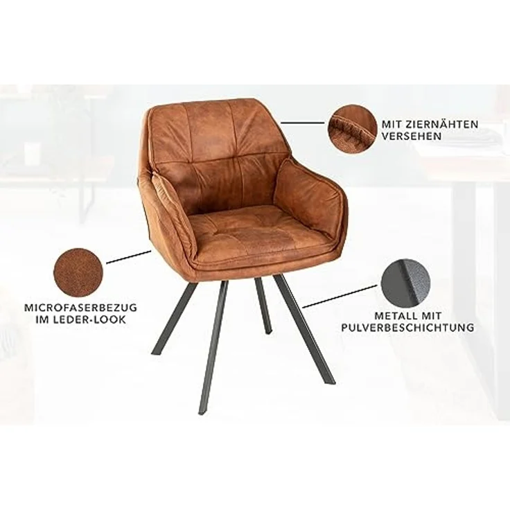 riess-ambiente Armlehnstuhl MR. LOUNGER hellbraun, Esszimmer · Microfaser · Metall · mit Armlehne · 180° drehbar · Retro – Bild 7