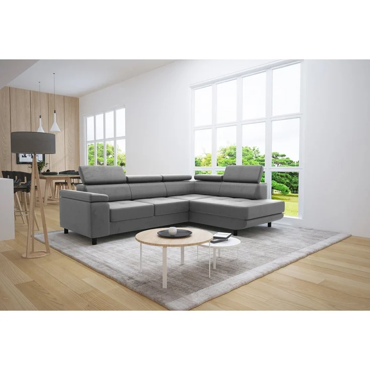 thematys Ecksofa LUNA L 250 x 183 cm, mit Schlaffunktion, mit Bettkasten, mit verstellbaren Kopfstützen, Grau (Monolith 85), Ausrichtung Rechts – Bild 3