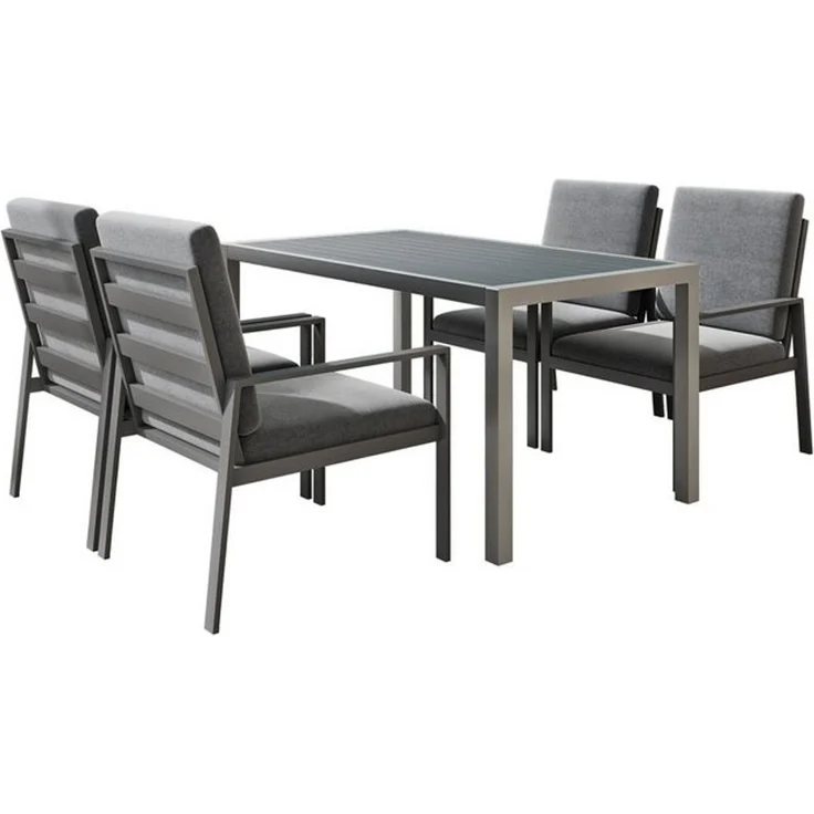 MeXo Gartenlounge-Set Gartenmöbel Set Aluminium Outdoor, (Garten-Essgruppe für 4 Personen, 5-tlg, mit Polywood Tisch & Auflagen), wetterfest für Terrasse & Garten – Bild 4