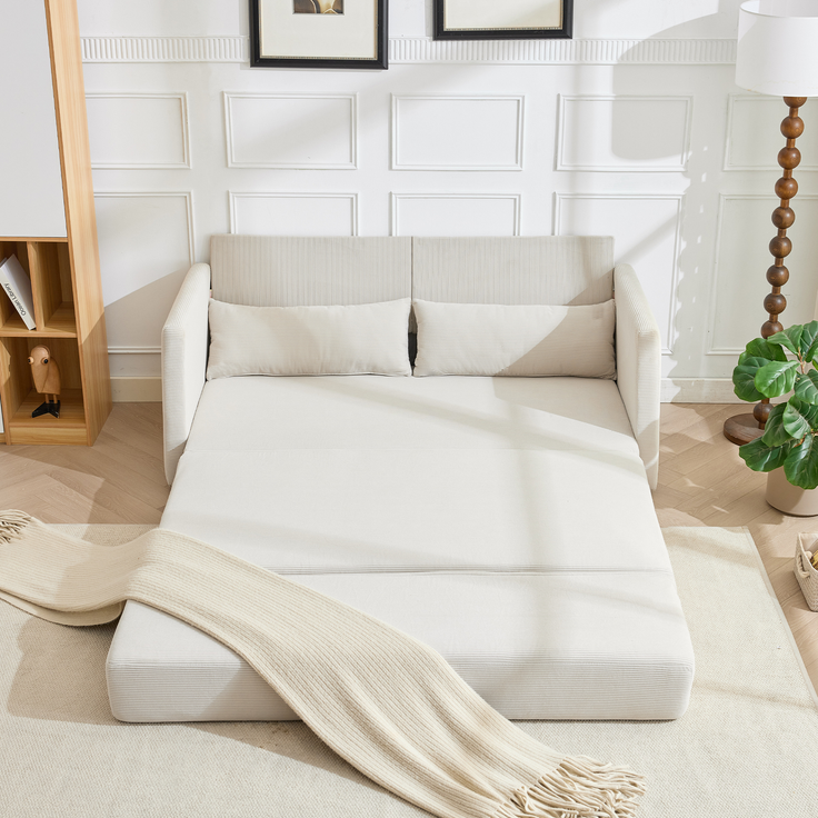 ZUBALIYA Schlafsofa 92x82 cm, mit Stauraum, mit Samtbezug, mit Cordbezug, mit breiten Armlehnen, mit Schaumstoffpolsterung, Beige – Bild 11