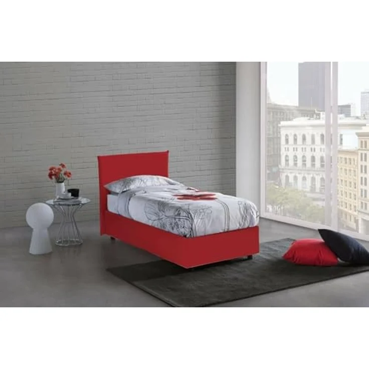 Talamo Italia - Bruna Einzelbett, Bettkasten mit Stoffbezug, 100 % Made in Italy, Öffnung vorne, geeignet für Matratze 80x190 cm, Rot – Bild 5