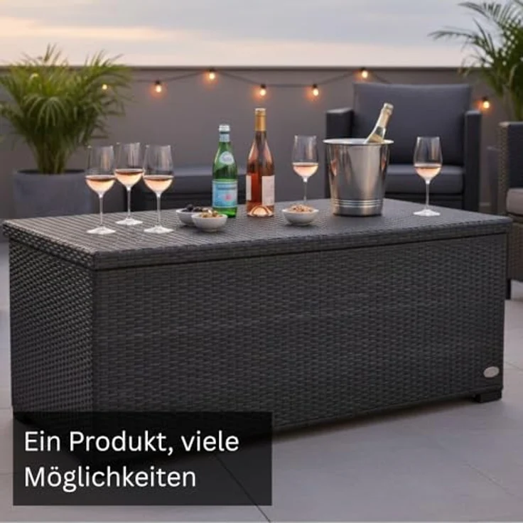 RS Trade 'Sienna' XL Kissenbox mit Doppel-Hubautomatik und Innenverkleidung, ca. 650 Liter, Polyrattan grau-silber, 60 x 73 x 155 cm – Bild 6