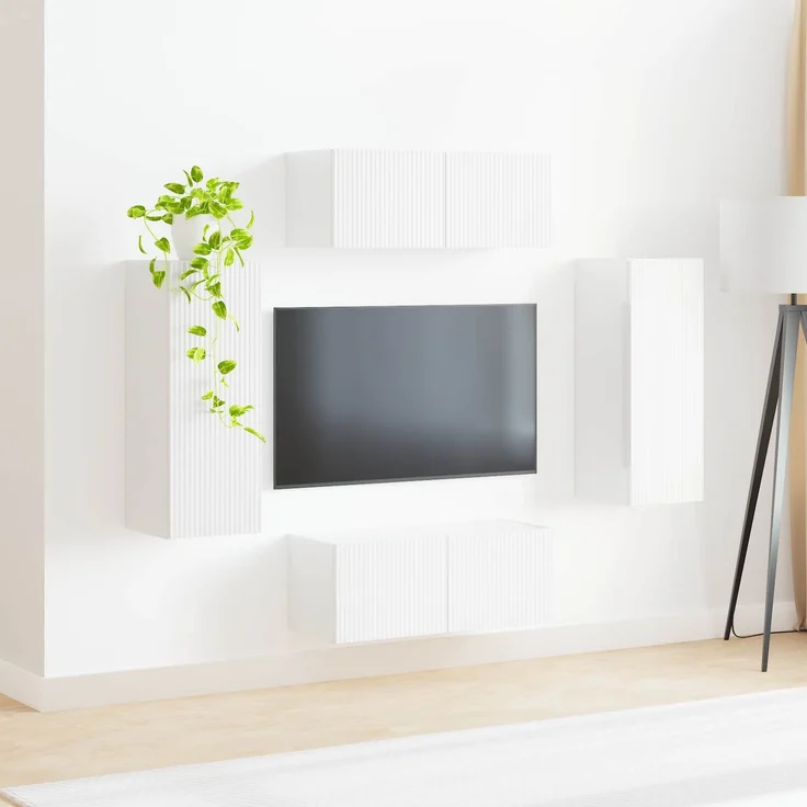 vidaXL TV-Wandregal-Set 4 pcs Hochglanz Weiß Holzwerkstoff 3408920 – Bild 4