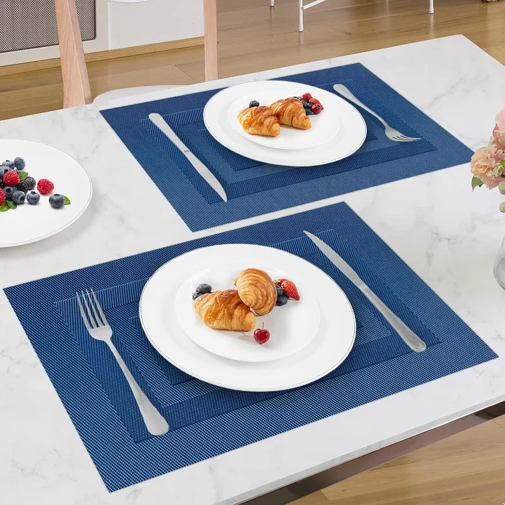 ABC 8-teiliges strapazierfähiges und hitzebeständiges Vinyl-Tischset, abwaschbar, 45 x 30 cm, dunkelblau – Bild 3