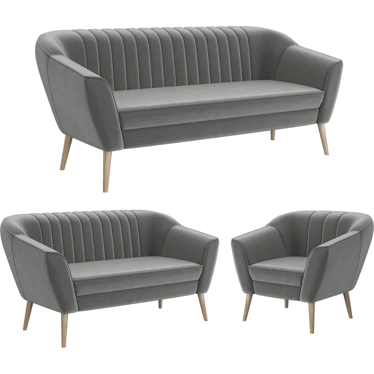 MEBLINI Sofa-Set KAIA 3+2+1 - Hellgrau Samt - für Wohnzimmer - Mini Lounge für sechs Personen - Küchensofa - Sofa Klein - Sitzgarnitur - Polstergarnitur - Sofagarnituren – Bild 1