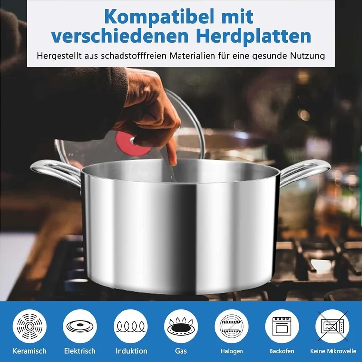 TEAMFAR Kochtopf 24cm 5,7L Edelstahl Glasdeckel alle Herdarten Induktion – Bild 6