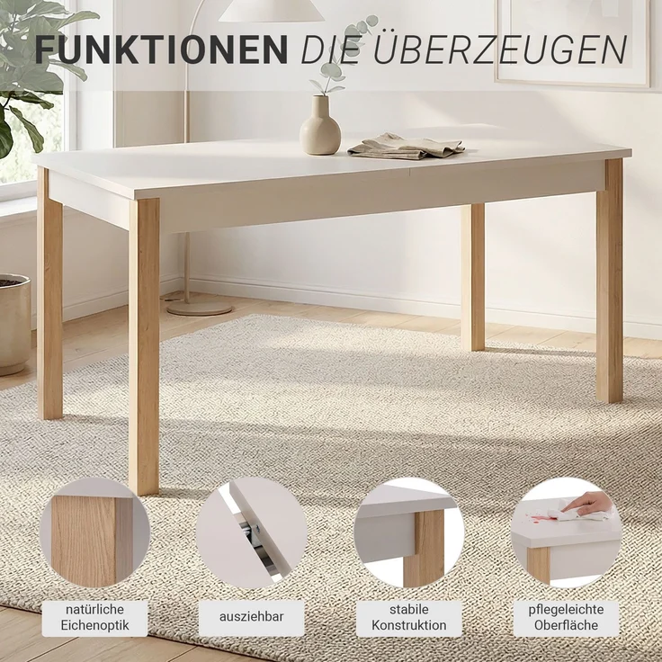 Esstisch ausziehbar 160x80 cm Wohnzimmertisch Holz Beige Grau Küchentisch Esszimmertisch Holztisch Tisch – Bild 4